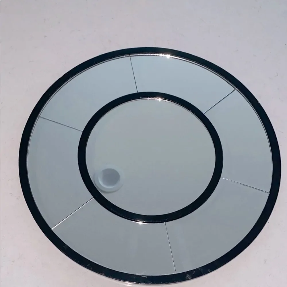 Modern Round Paneled Wall Mirror Black Frame 14.5 Inch Geometric Accent Mirror